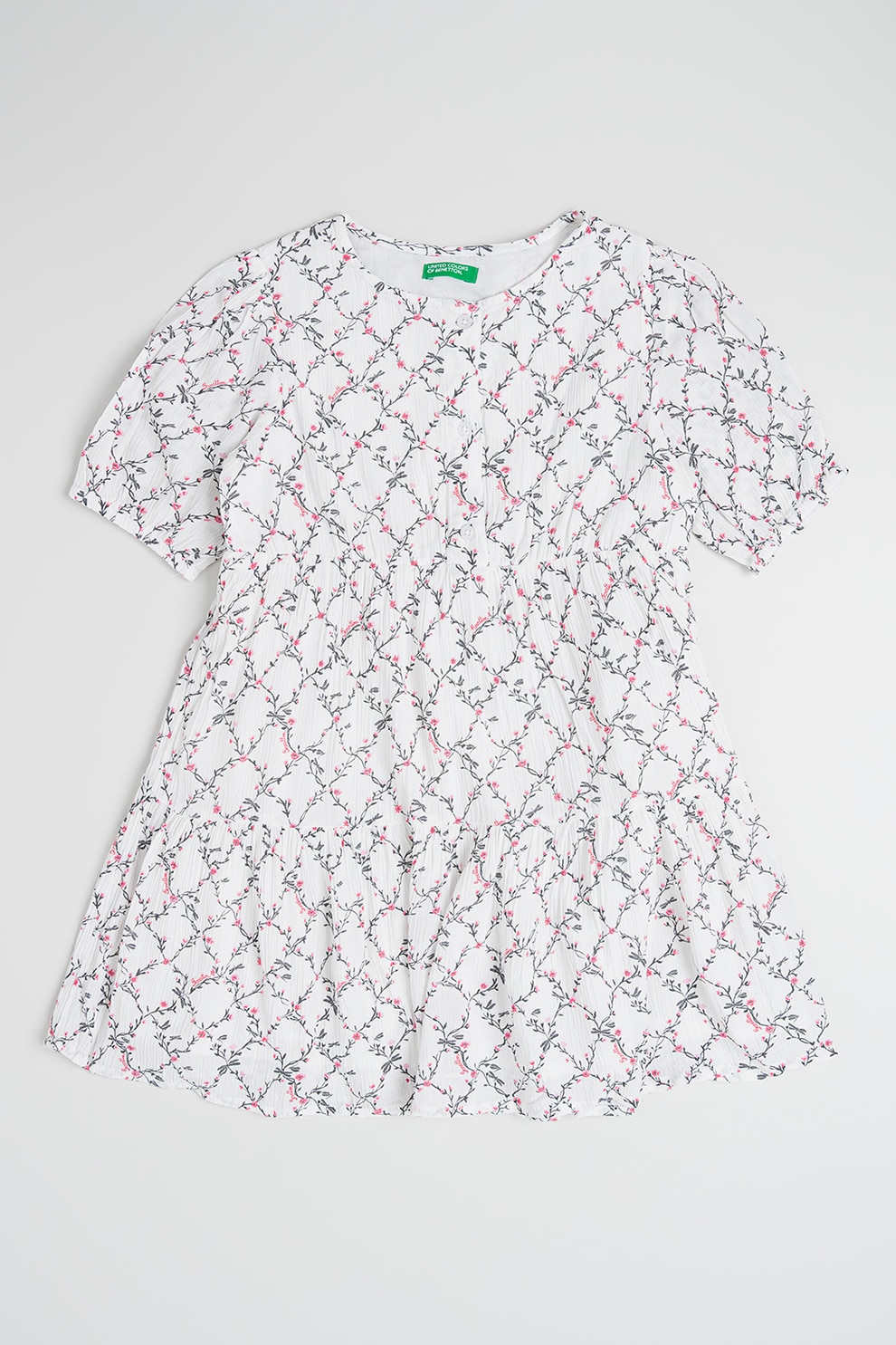 United Colors of Benetton, Rochie cu maneci scurte si imprimeu, Rosu, Alb, Negru, 150 CM