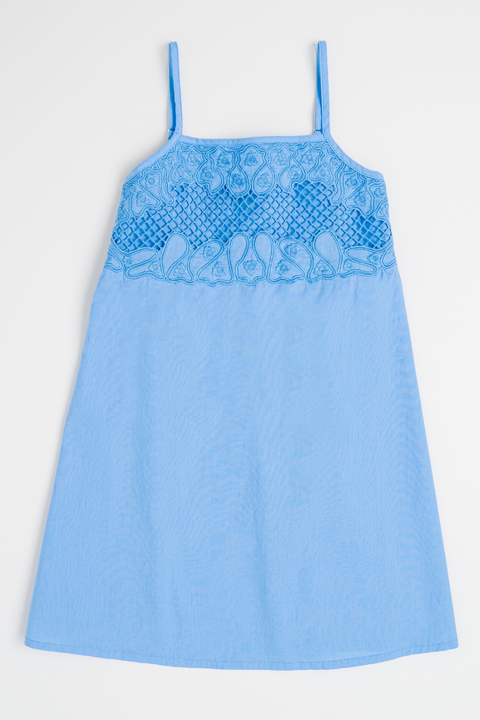 United Colors of Benetton, Rochie de bumbac cu decolteu patrat, Albastru lavanda, 160 CM