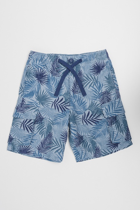 United Colors of Benetton, Pantaloni scurti cu imprimeu floral si buzunare laterale, Albastru inchis