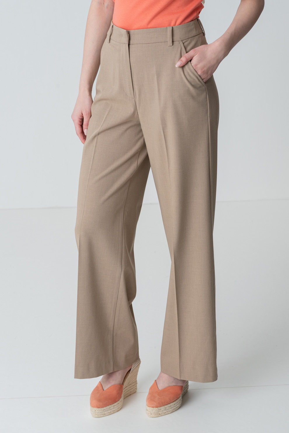 United Colors of Benetton, Pantaloni drepti cu talie inalta, Caramel, 40