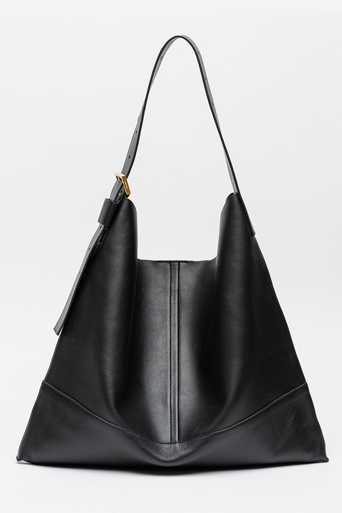 AllSaints, Geanta de piele cu bareta ajustabila de umar Asha, Negru