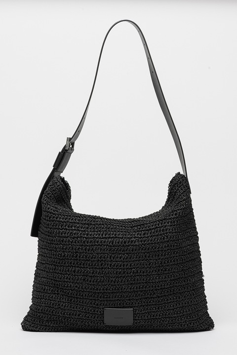 AllSaints, Asha szövött dizájnú nyersbőr táska, Koptatott fekete