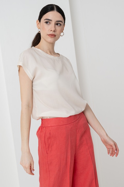 United Colors of Benetton, Bluza semitransparenta din lyocell, Alb murdar