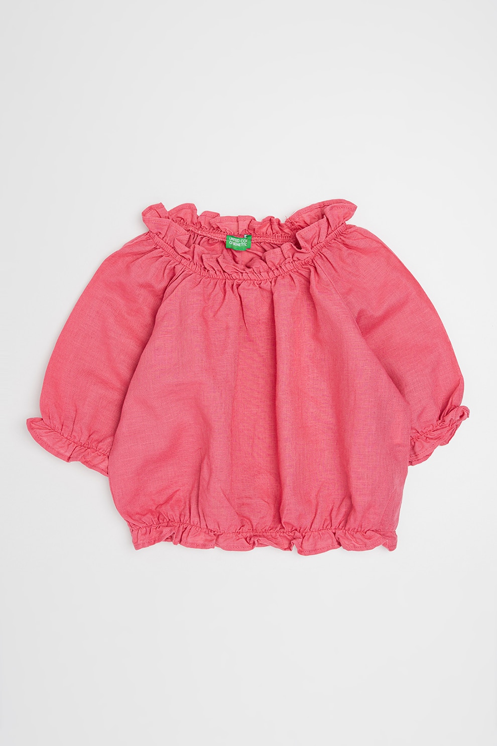 United Colors of Benetton, Tricou din amestec de in, Roz, 130 CM