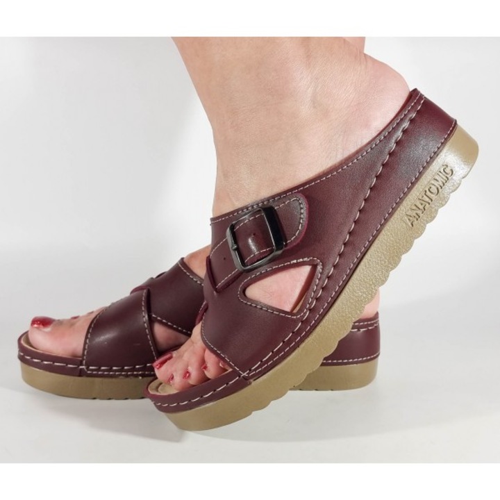 Saboti Medicinali din piele bordo visinii cu tehnologie avansata de gel 154002, 42 EU