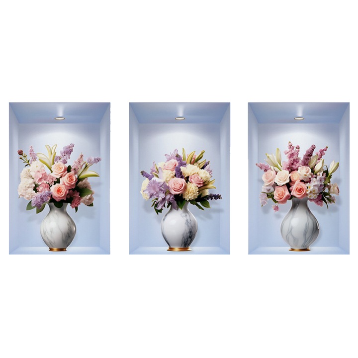 Sticker Decorativ Feicaeesa, Motiv floral tridimensional, Multicolor, Autoadezive, Perete, 60x30cm
