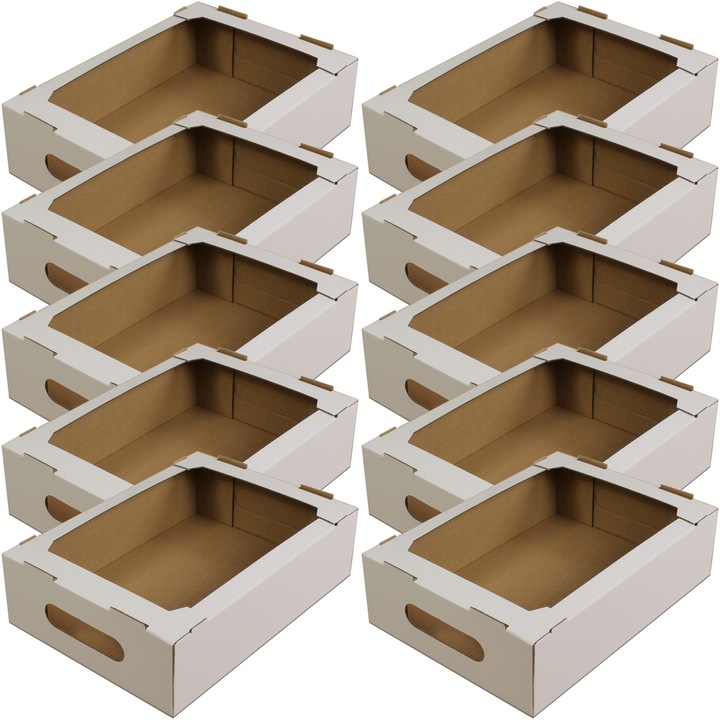 Set 10 cutii carton pentru prajituri, Kapak, alb, 290x205x80 mm