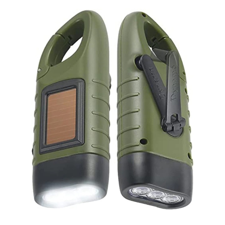 Ръчен фенер с манивела, зелен, 12x45x32 мм, акумулаторен LED, комплект от 1