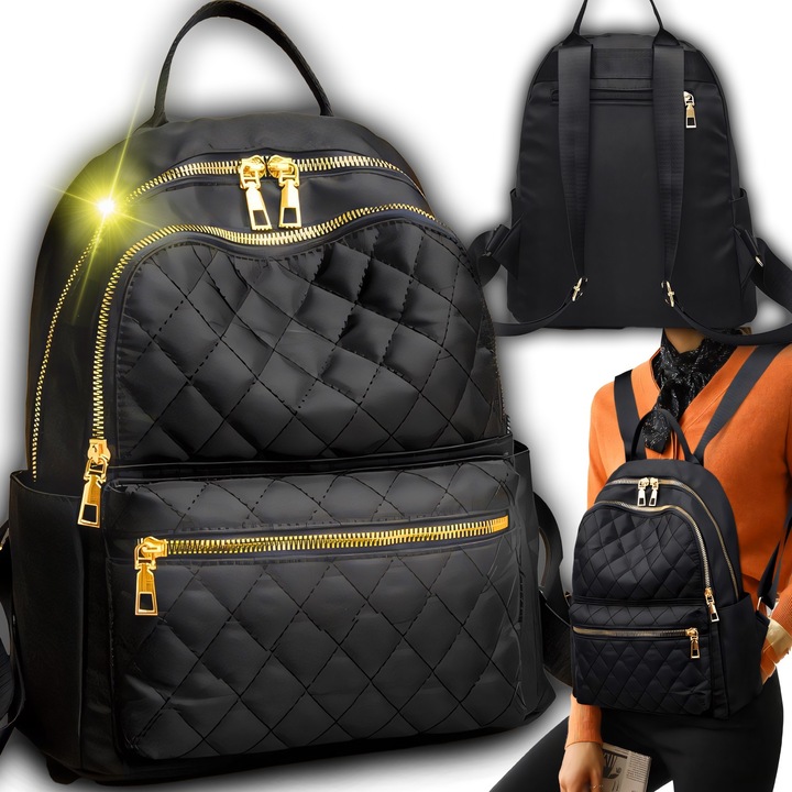 RETOO ActiveFit női hátizsák, vízálló, elegáns és modern dizájn, 2 tágas rekesz, elülső zseb, oldalsó zsebek, állítható pántok, tömör váz, könnyű és kényelmes, alkalmi, irodába, iskolába, városba, utazáshoz, fekete