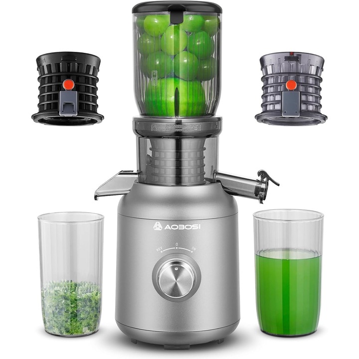 Сокоизстисквачка Aobosi, Бавна, 250W, 103 mm слот, 2 безметални филтъра, 1.2L контейнер, 40 min защита от прегряване