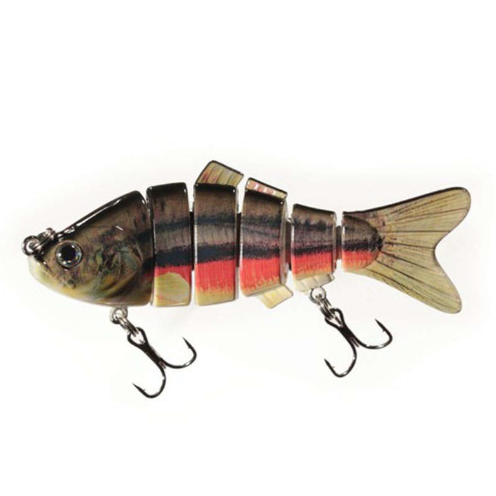 Vobler articulat 10cm, 20g, scufundare lenta, 6 segmente, ochi 3D, pentru stiuca, salau, avat, pastrav