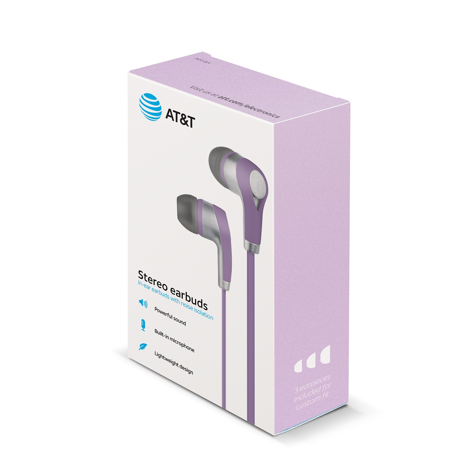 Casti cu fir, AT&T, tehnologie ENC, alb/mov, Jack