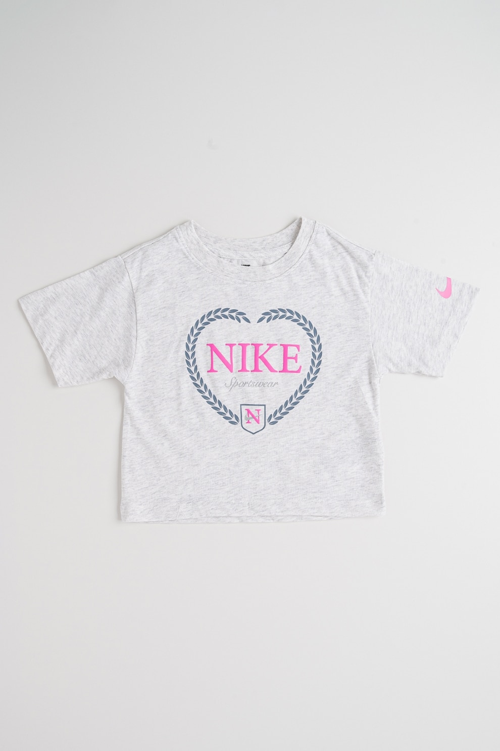 Nike, Tricou din amestec de bumbac cu imprimeu logo, Gri melange, Roz, 110-116 CM