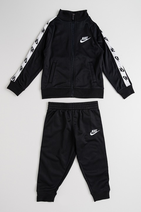 Nike, Trening cu fermoar si logo, Alb/Negru