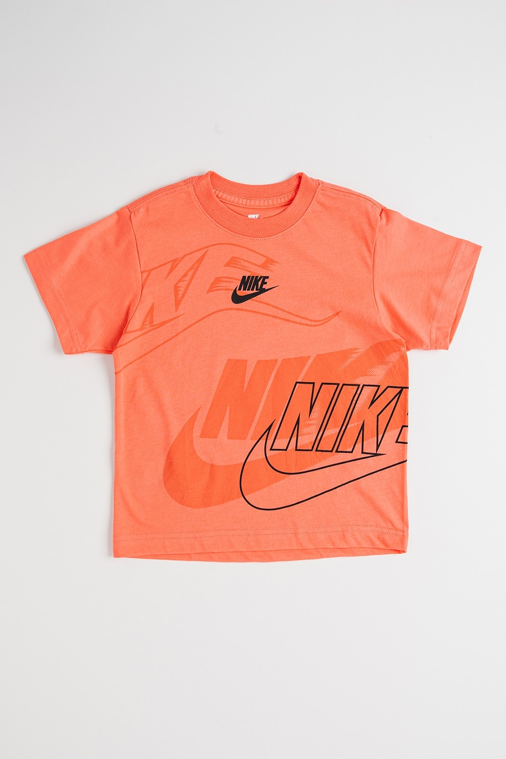 Nike, Tricou cu decolteu la baza gatului si imprimeu logo, Negru, Roz somon, 110-116 CM