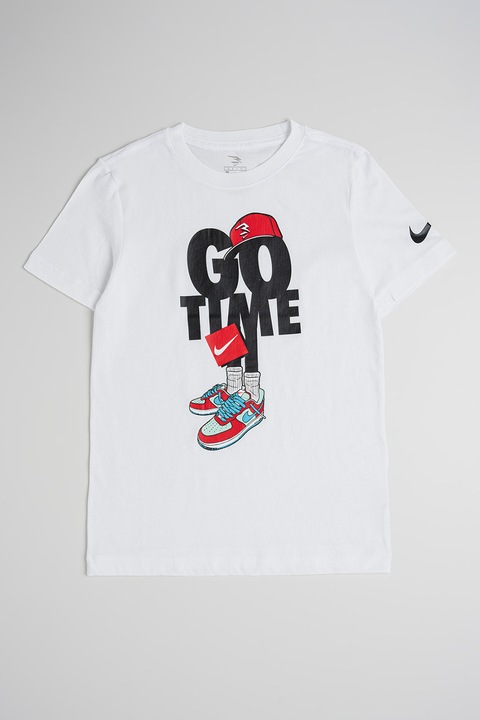 Nike, Tricou din amestec de bumbac cu model grafic, Rosu/Negru/Alb optic