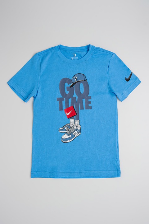 Nike, Тениска с памук и графика, Червен/Сив/Светлосин