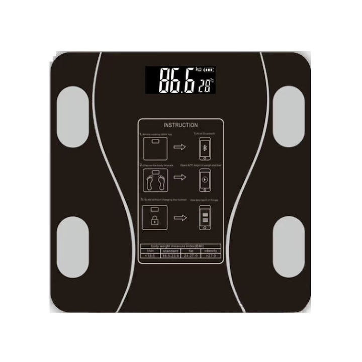 Cantar corporal Bluetooth, monitorizare greutate, grasime corporala, masa musculara, sticla securizata