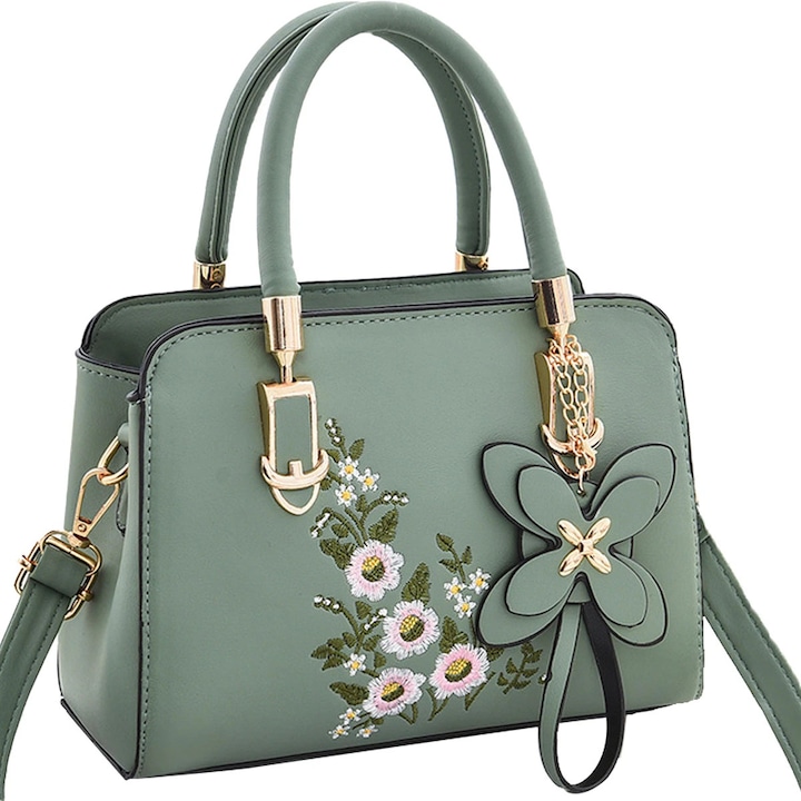 Női táska, ökológiai, fekete/zöld/borvörös, 23x12x17cm, 1 db-os szett