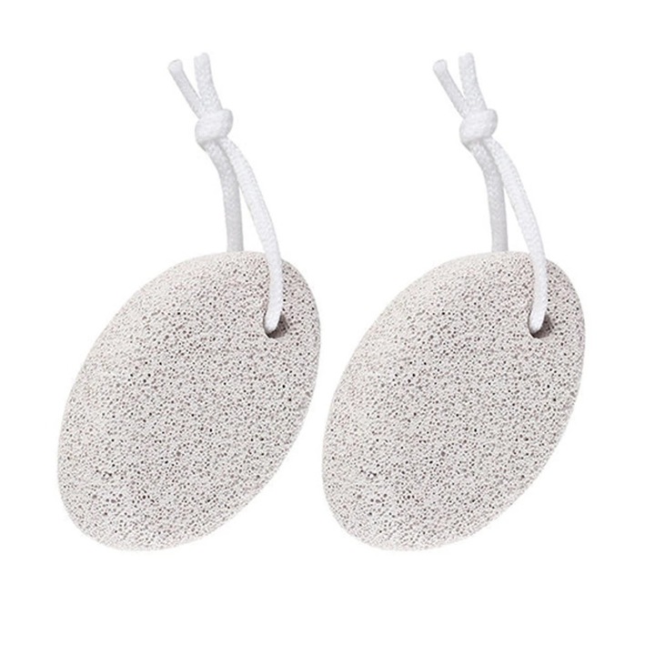 Set 2 Piese Piatra Pumice Natural pentru Picioare, Dimensiuni 9x6x3cm, Culoare Gri/Alb