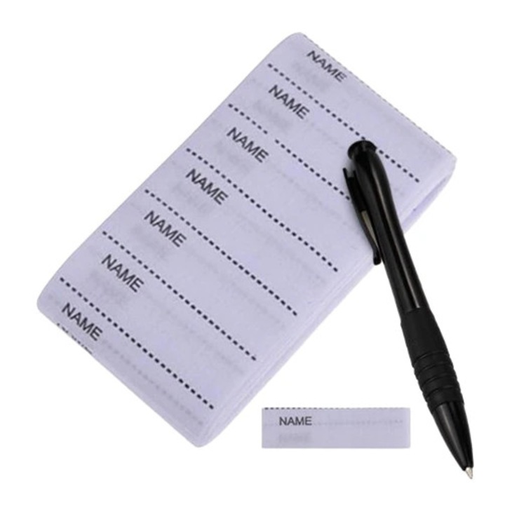 Set de 200 etichete pentru haine, cu stilou, lavabile, 5.5x1.6cm, alb/negru