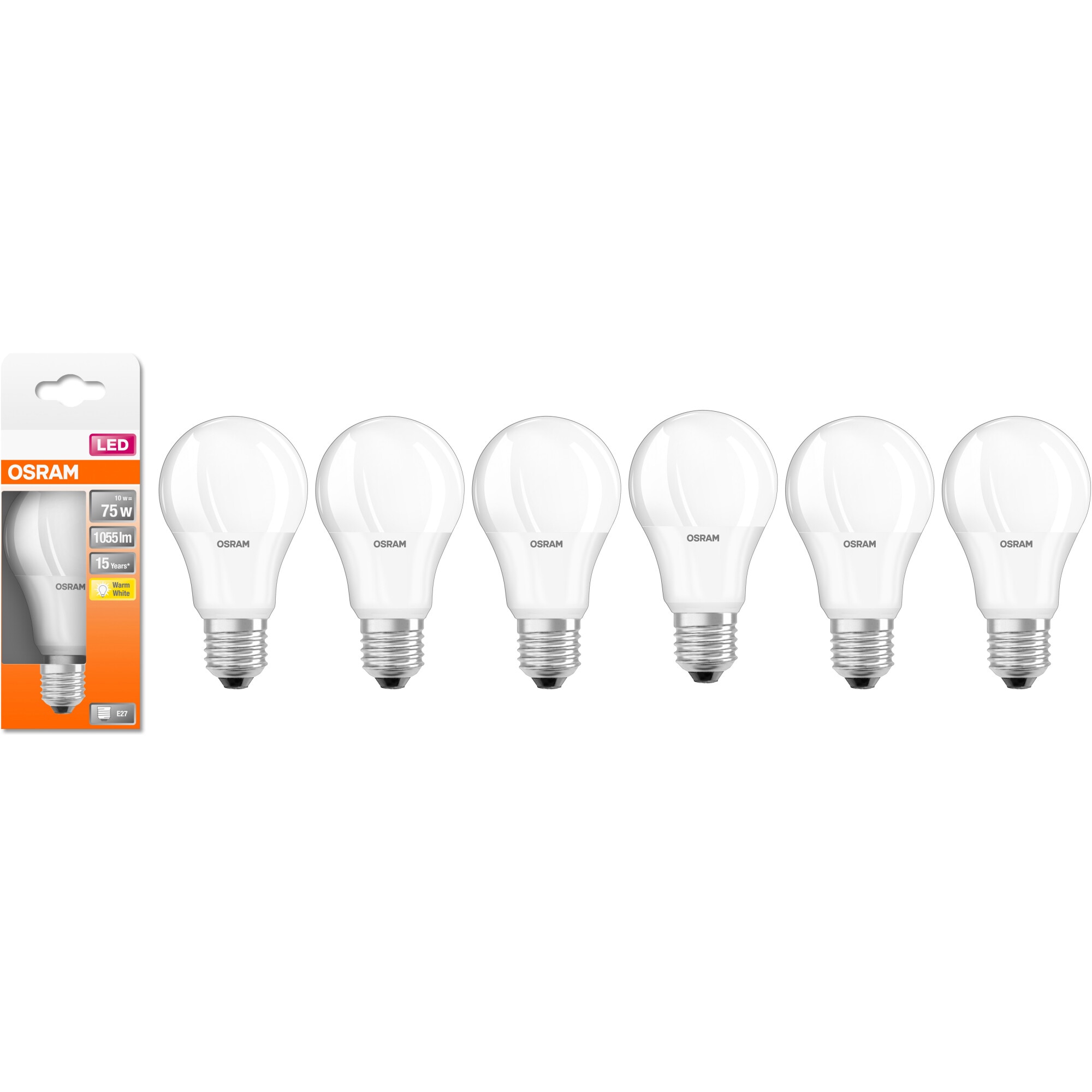 Pachet 6 becuri OSRAM LED Star A75, E27, 10W (75W), 1055 lumeni, lumina calda (2700K), clasa energetica F