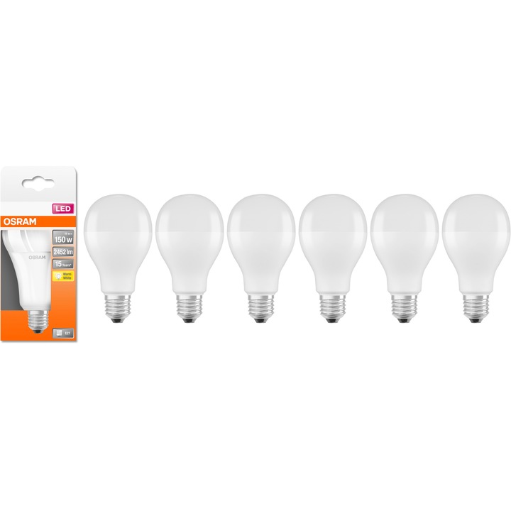 Pachet 6 becuri OSRAM LED Star A150, E27, 19W (150W), 2452 lumeni, lumina calda (2700K), clasa energetica E