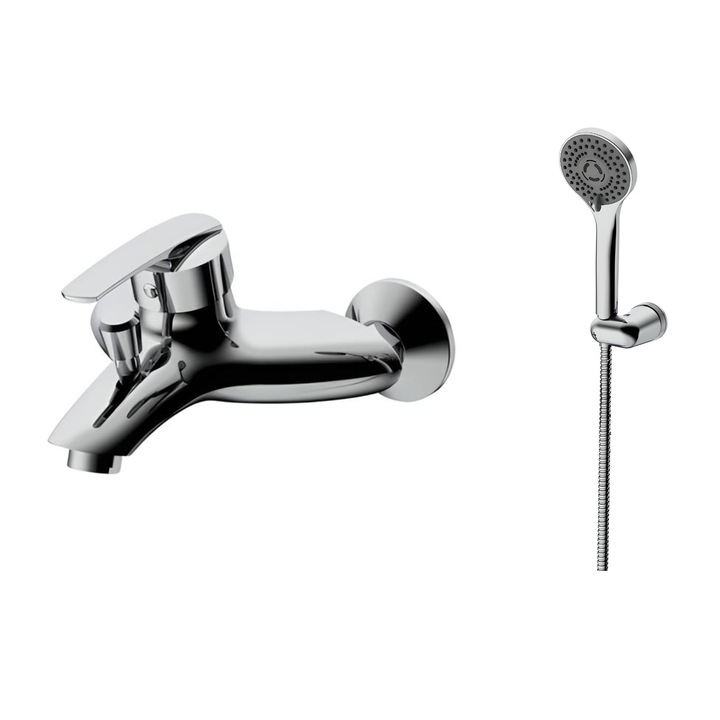 Смесител Inter Ceramic ICF 6518223, Стенен, За вана/душ, С аксесоари, Хром