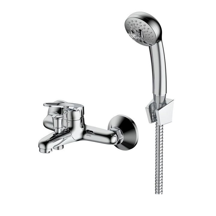 Смесител Inter Ceramic Капри ICF 6342041, За вана/душ, С ръчен душ с шлаух и държач, Хром