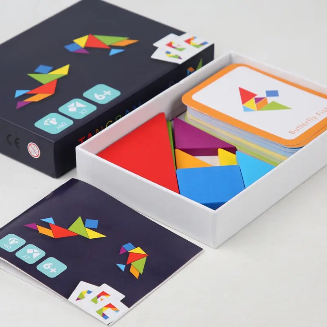 Set Tangram pentru Copii Ludiro, Puzzle Educativ Montessori, 60 de