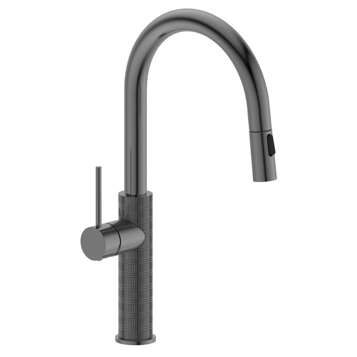 Смесител за баня, Sapho, FLAWO, оръжеен метал, 433x222 мм, с прибиращ се душ