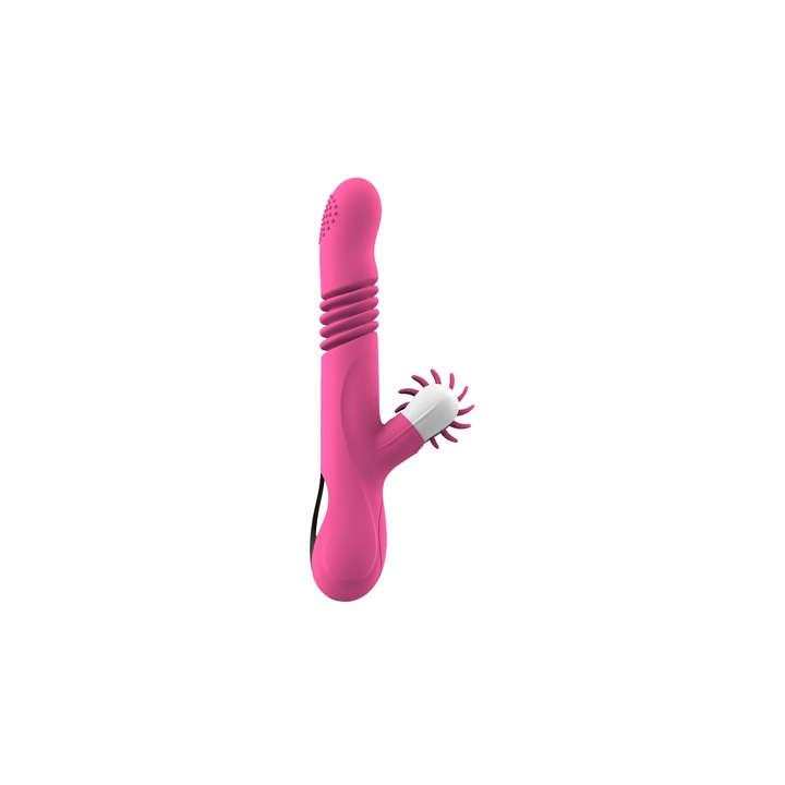 Vibrator multifunctional roz cu incalzire, stimulare clitoridiana, rotatie 360°, 7 moduri de vibratie, roz