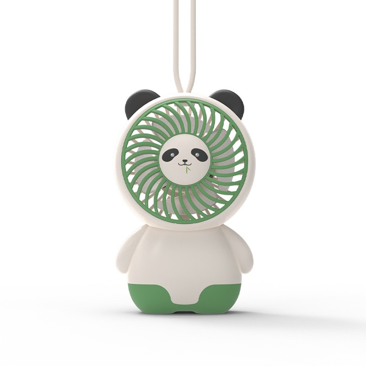 Hordozható ventilátor, 3 sebességfokozat, hordozható/asztali, kábellel, USB-n újratölthető, zöld (6,5x4x10cm)