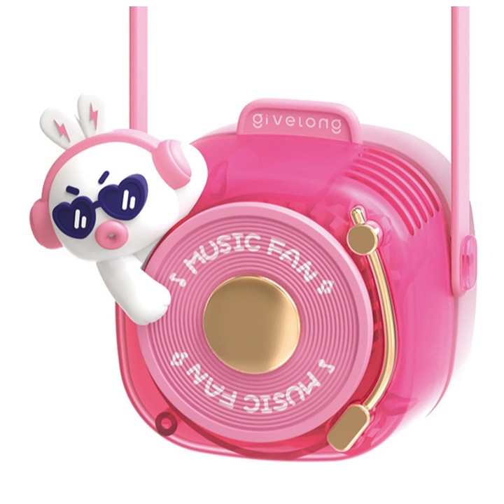Mini hordozható ventilátor gyerekeknek, 3 sebességfokozat, hordozható/nyakba akasztható, USB-n újratölthető, rózsaszín