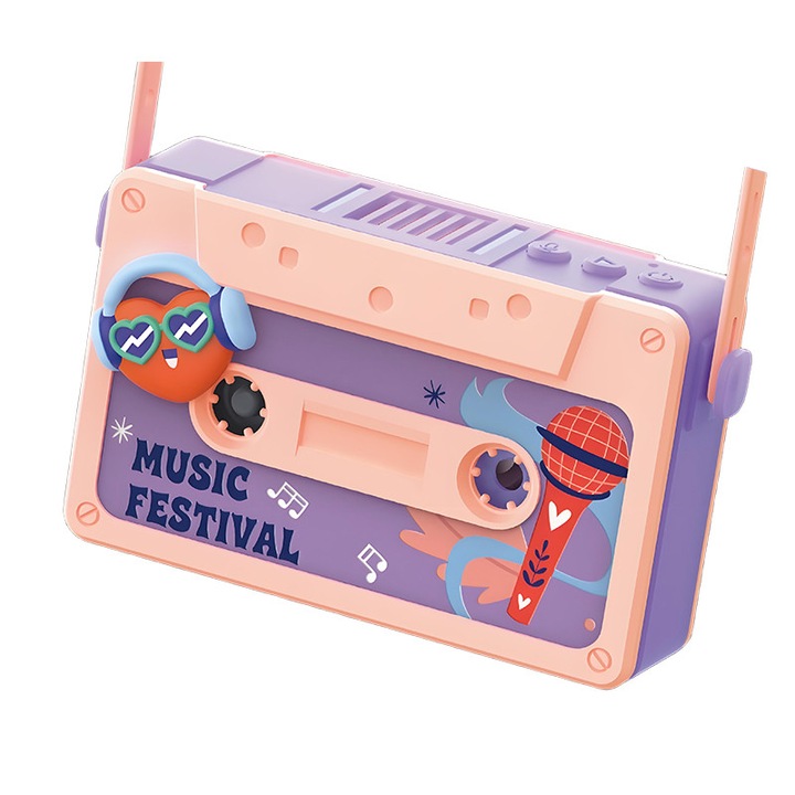 Ventilator pentru inregistrare pe banda pentru copii, 3 viteze, inregistrare, portabil/gat, reincarcabil prin USB, forma de inima