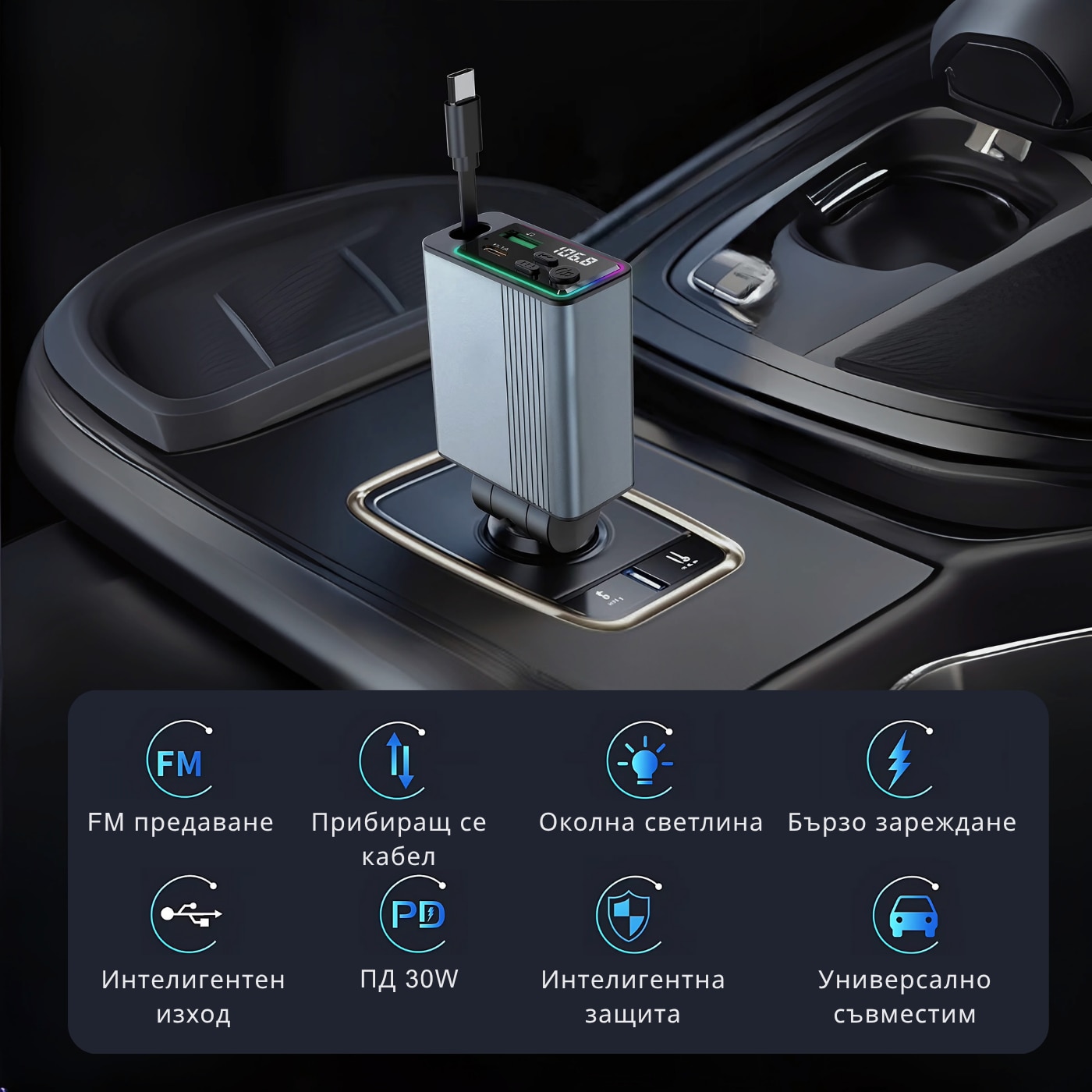 Netstat Iphone FM трансмитер NETSTAT® Bluetooth 5.3 за кола, Car Kit с прибиращ се ...