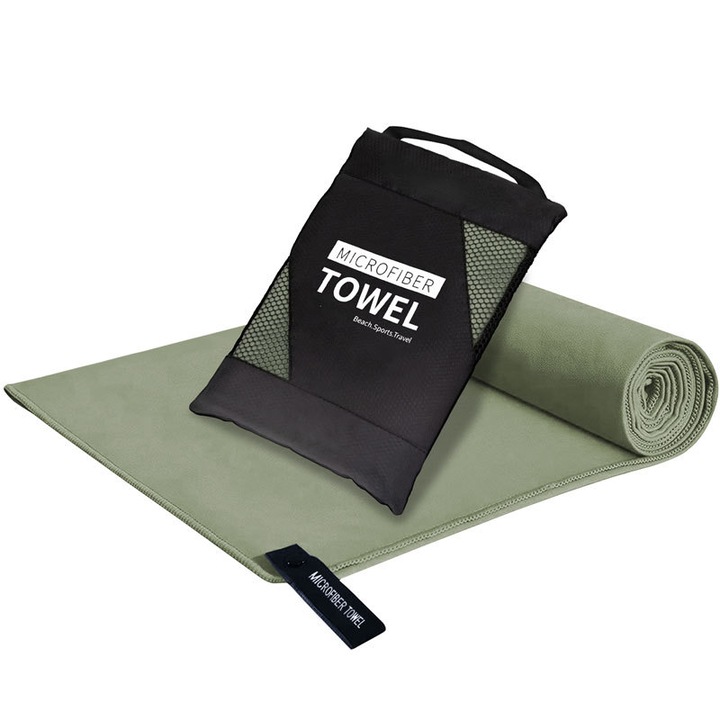 Охлаждаща микрофибърна кърпа за фитнес, бягане, туризъм, йога, с хиперизпарителен и охлаждащ кожата ефект, с различни приложения, 60x122см-сиво зелена