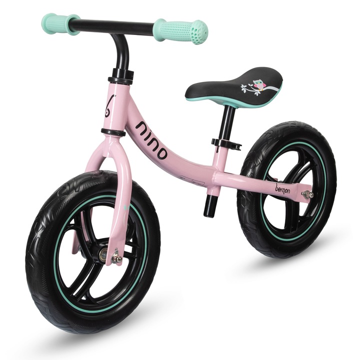 Bergen Nino gyerek futóbicikli lányoknak, rózsaszín, 12 hüvelykes habszivacs kerekekkel