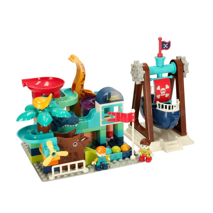 121 kreatív építőelem készlet, dinoszaurusz park labdapályával, Bibi-Inn, többszínű