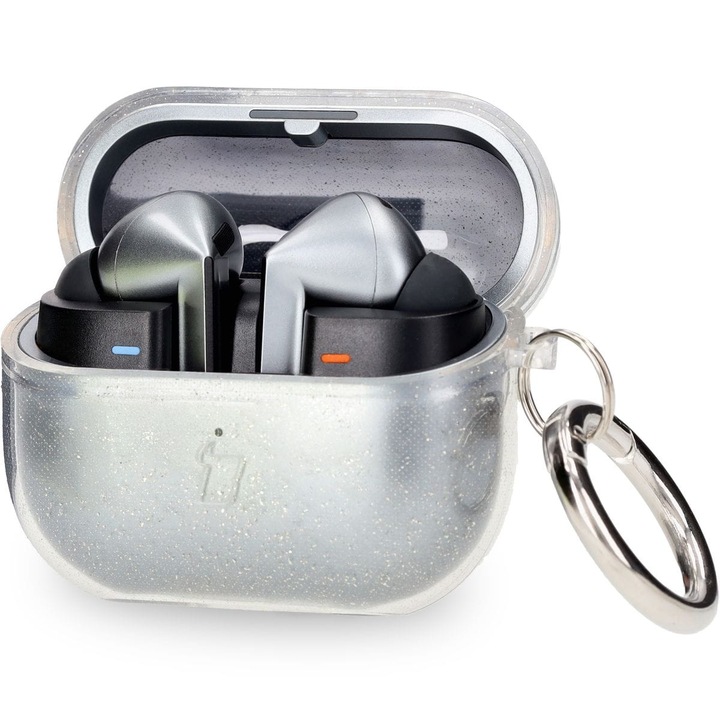 Husa Bizon Case Headphone Clear pentru Samsung Galaxy Buds 3 / 3 Pro, transparent si brocart