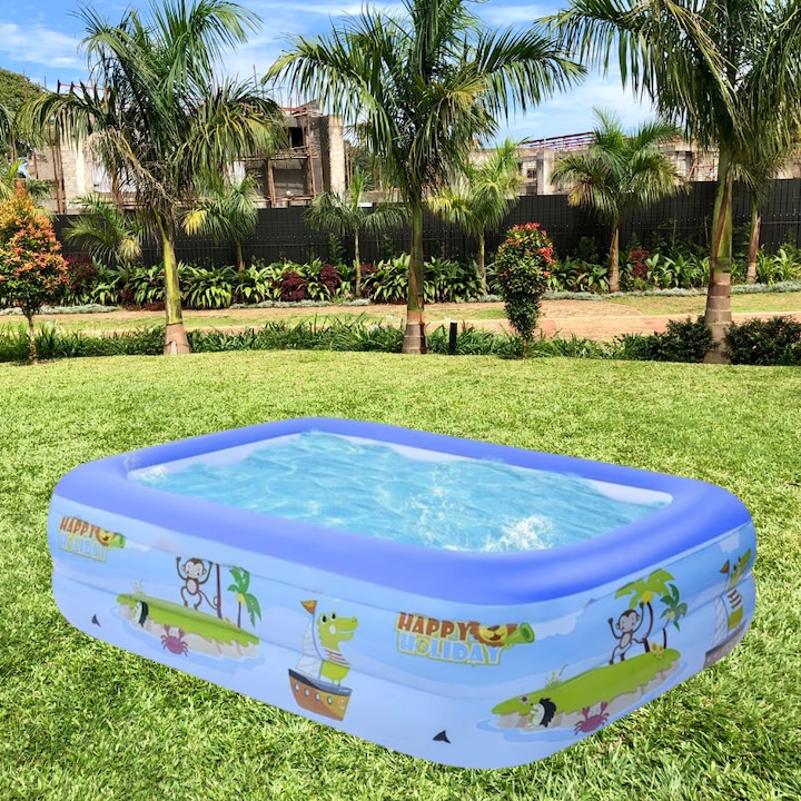 Piscina Gonflabila Gardeon® M, Dimensiuni 115 x 85 x 30 cm, Albastru-Alb, Material Premium Vinil, Instalare Rapida si Simpla, 2 Inele Gonflabile, Pentru Adulti si Copii