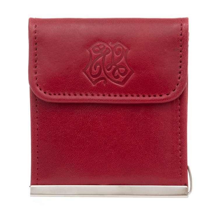 Portofel barbati, Kaletnik, model Jantar, piele naturala, rosu chihlimbar, compact