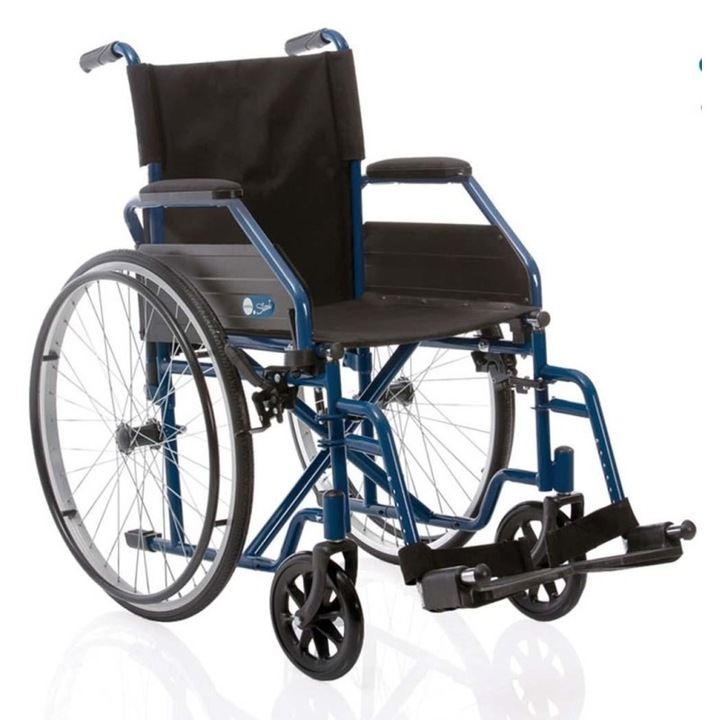 Scaun cu rotile pliabil Moretti START- ARDEA ONE, sezut de 46 cm si suport pentru picioare detasabil, albastru inchis
