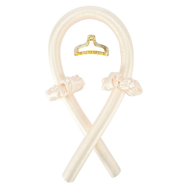 Set ondulator fara caldura pentru par cu 2 elastice matase si 1 clama, bej