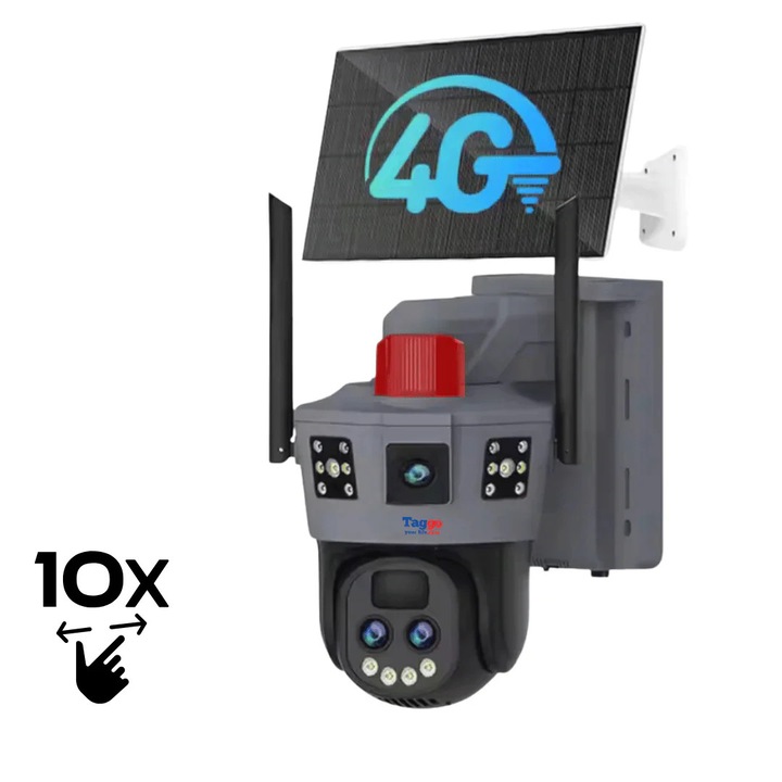 Камера за наблюдение с три лещи, 4G 12MP, соларна, 10X увеличение, IP 66 водоустойчивост