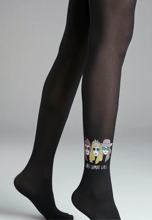 Dresuri Penti Fashion 40 DEN, negru, S-M, imprimeu "Girls Support"