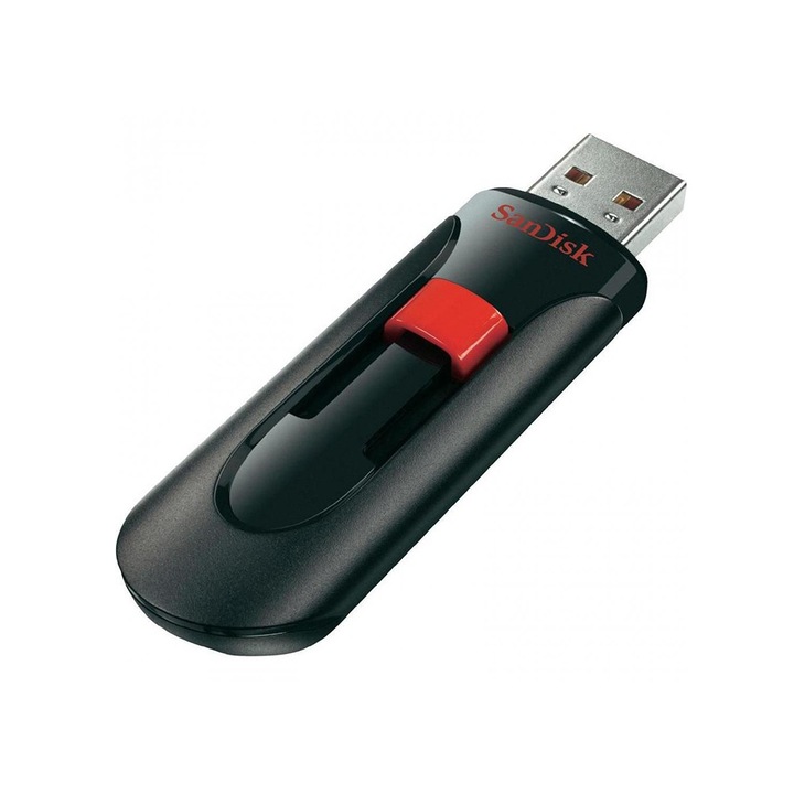 Pendrive 32 GB, USB 2.0, Click SanDisk, polikarbonát, fekete/piros