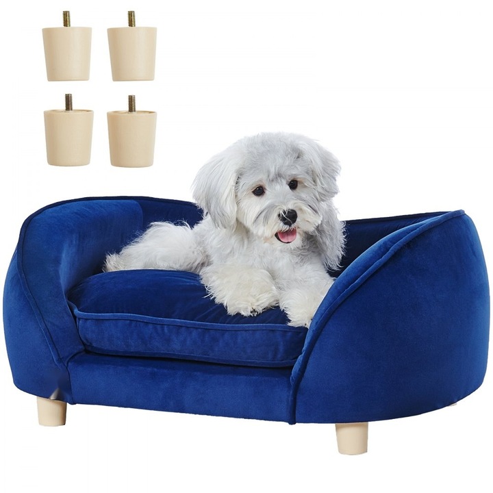 Canapea pentru caini si pisici, suprafata catifelata, capacitate 37 kg, 71 x 50 x 30 cm, albastru