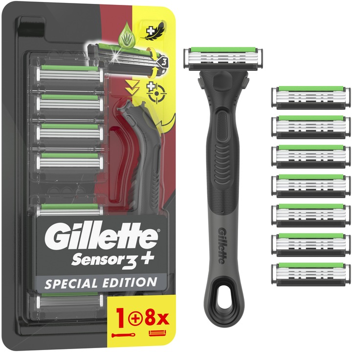 Самобръсначка Gillette Sensor 3+ Special Edition, Дръжка + Резерви 8 броя