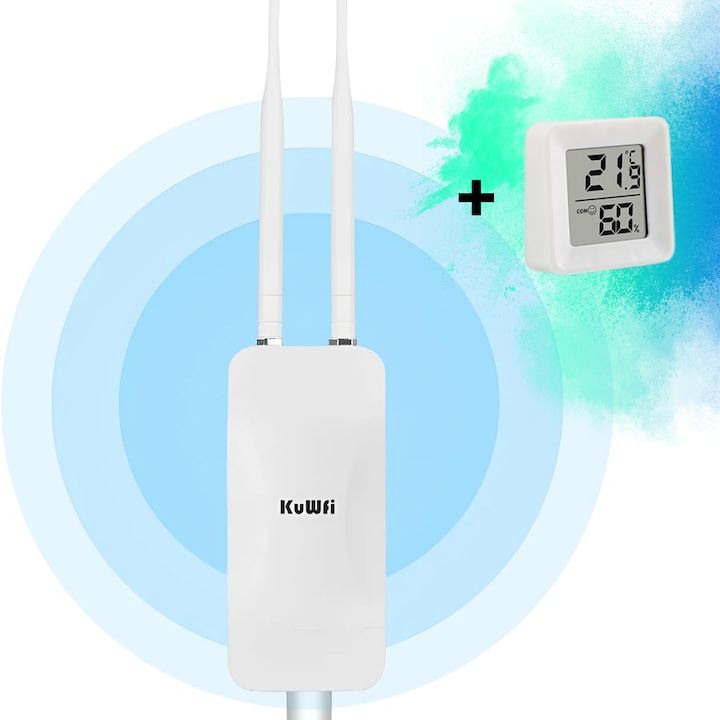 Amplificator Semnal Range Wifi, 2.4GHz-5.8GHz, Repeater Antena Wireless Extender D&K®, 1200Mbps, 150M Acoperire, ! Cadou ! Termometru-Higrometru de camera